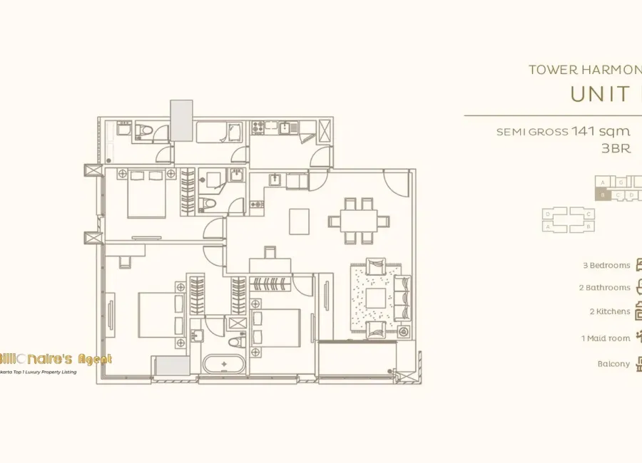 Billionaire's Agent - Dijual Apartemen 3 Kamar The Elements Kuningan Jakarta, Desain by VIVERE